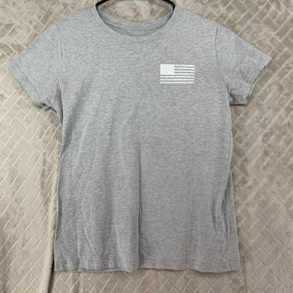 Womans Small T Shirt Gray American Flag Graphic Patriotic Short Sleeve Crew Neck